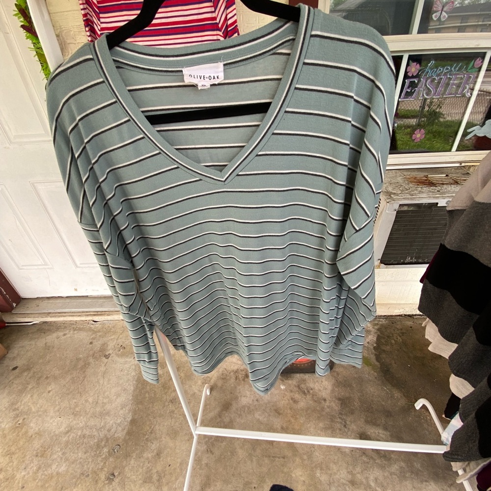 Olive & Oak Green Striped Women's Top